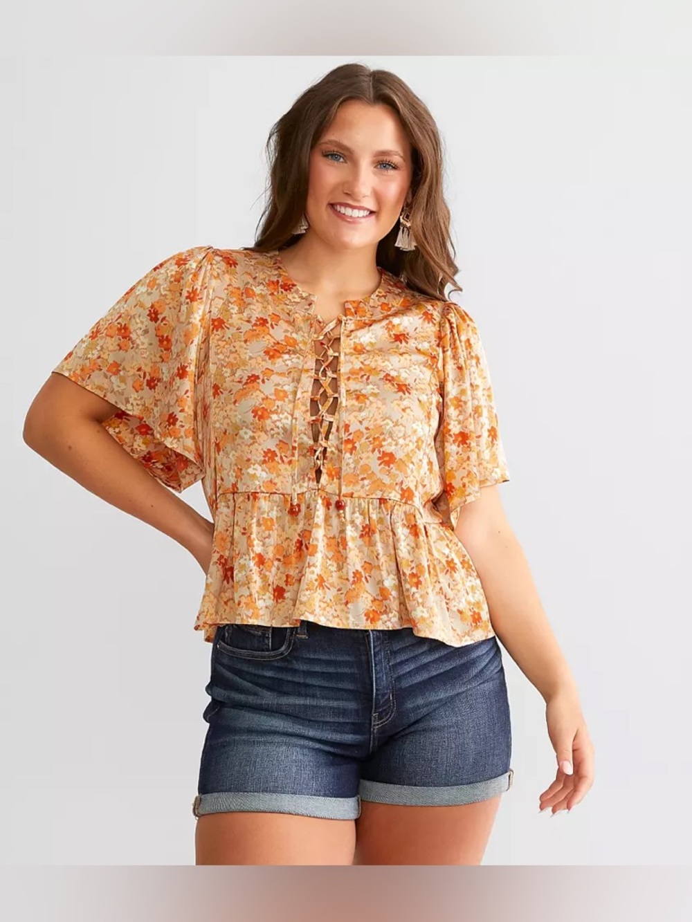 Daytrip Floral Satin Peplum Top